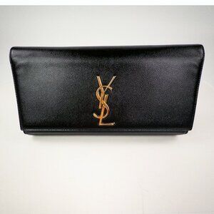 Saint Laurent Kate Clutch Black Grain de Poudre Leather YSL Monogram Bag